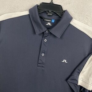 J.Lindeberg Polo Shirt Men Large Blue Short Sleeve Glenn Jersey Golf Performance